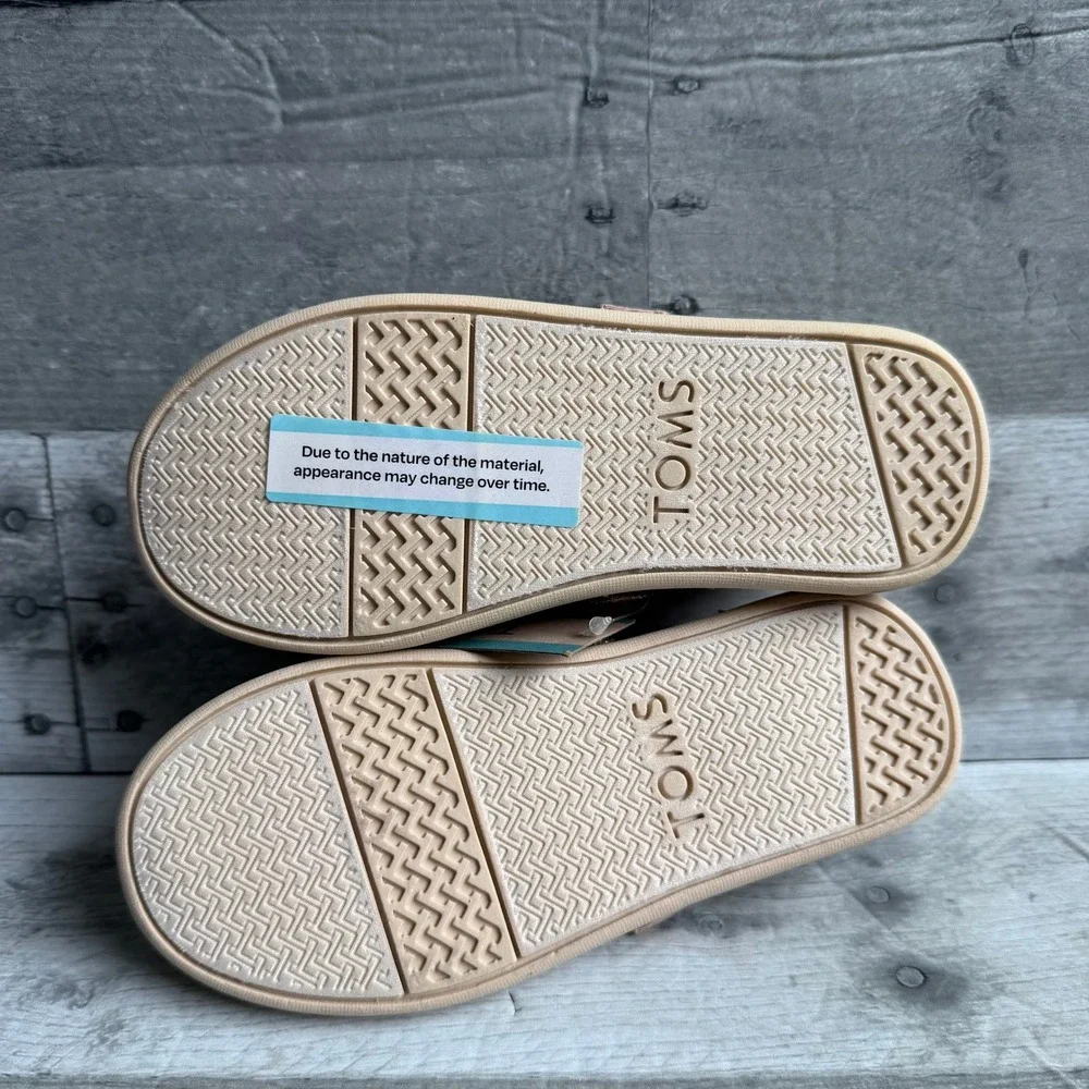 TOMS Toddler Rose Gold Glitter Mary Jane Flats Hook Loop Strap Size 9